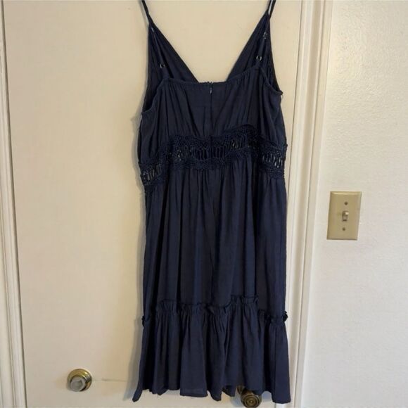NWOT Shein Navy Crochet Lace Insert Waist Ruffle Hem Cami Dress - Picture 8 of 8